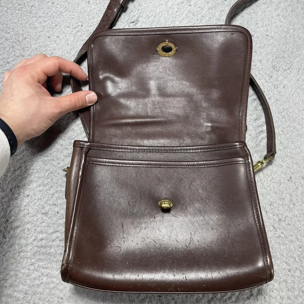 Vintage COACH COURT Brown Leather Crossbody Satchel Bag Handbag‎ Purse 9870 USA